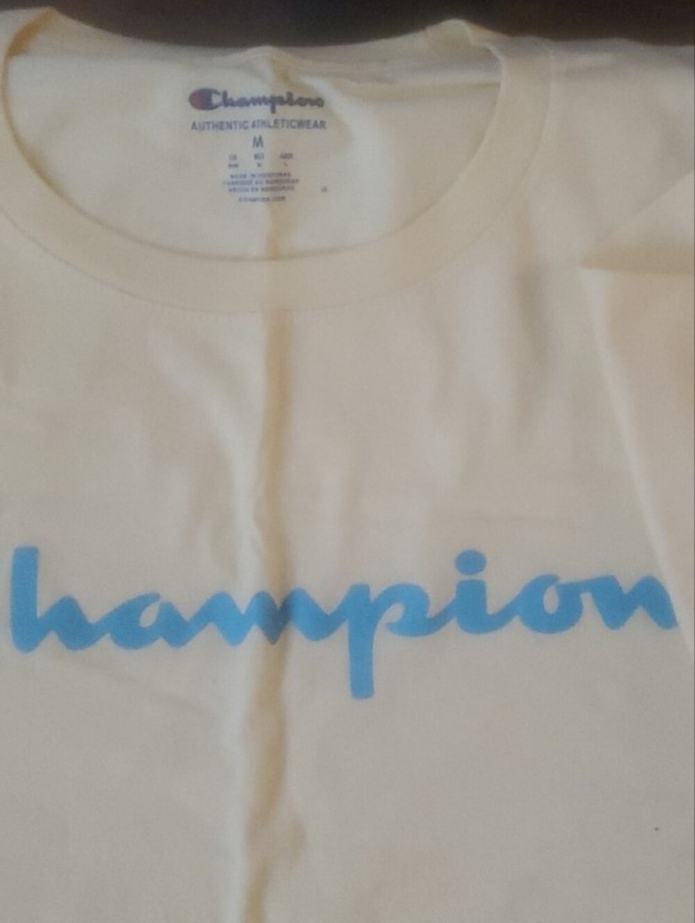 Champion Tee in Pale Yellow with Blue Script - Picture 2 of 3